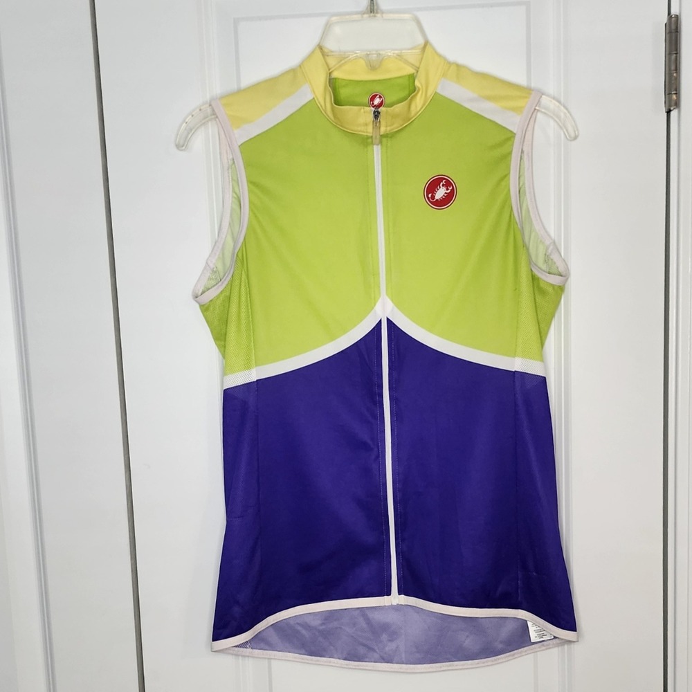 Castelli Cycling Vest Full Zip Sleeveless Pockets Purple Green Womens M